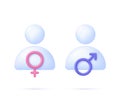 3D Person and Gender icon. Equality between men and women. Gender equality and tolerance. Symbols of gender equality.