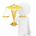 3d Person Hold in Hand Golden Medical Caduceus Symbol as Scales.