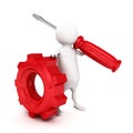 3d person holding a red screwdriver and gear Royalty Free Stock Photo