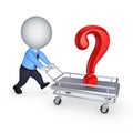 3d person with query mark on a pushcart. Royalty Free Stock Photo