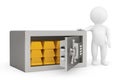 3d Person with Security metal safe and golden bars