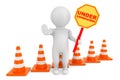 3d person with Under Construction banner and traffic cones Royalty Free Stock Photo