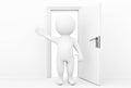 3d person welcome and invites in open door