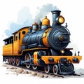 2d perspective illustration of an old locomotive moving towards its destination. Royalty Free Stock Photo