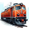 2d perspective illustration of an old locomotive moving towards its destination. Royalty Free Stock Photo