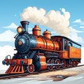 2d perspective illustration of an old locomotive moving towards its destination. Royalty Free Stock Photo