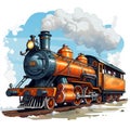 2d perspective illustration of an old locomotive moving towards its destination. Royalty Free Stock Photo