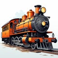 2d perspective illustration of an old locomotive moving towards its destination. Royalty Free Stock Photo