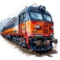 2d perspective illustration of an old locomotive moving towards its destination. Royalty Free Stock Photo