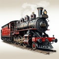 2d perspective illustration of an old locomotive moving towards its destination. Royalty Free Stock Photo