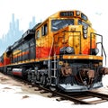 2d perspective illustration of an old locomotive moving towards its destination. Royalty Free Stock Photo