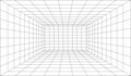 3d perspective line grid, wireframe room background. Futuristic cyber box room. Cyber, virtual surface