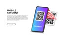 3D perspective scan QR code mobile phone for digital payment concept