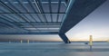 3d perspective view of empty concrete floor and modern rooftop building Royalty Free Stock Photo