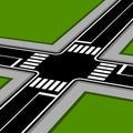 3D pespective crossroad with crosswalks