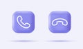 3d phone icon on realistic violet buttons. Accept and reject incoming call. Modern infographic logo and pictogram