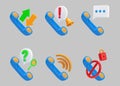 3D phone icons. Call customer service. Support contact center. Bubble speech. Render telephone receiver. Mobile ring