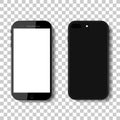 3d phone mock up isolated on transparent background.Black smartphone mock up in modern style.Device with white blank screen.8,7,6 Royalty Free Stock Photo