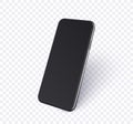 3d phone mockup in perspective view. Realistic mobile smartphone black color with blank screen and shadow, vector