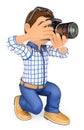 3D Photographer kneeling with his SLR camera Royalty Free Stock Photo