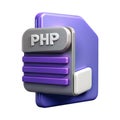 3d php file icon symbol representing web development and programming language technology white background Royalty Free Stock Photo