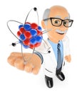 3D Physics teacher with an atom Royalty Free Stock Photo