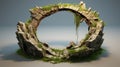 Unique 3d Stone Formation With Grass: Fantastical Ruins And Serenity
