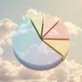 A 3D pie chart with pastel-colored segments floats among fluffy clouds. The Royalty Free Stock Photo