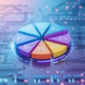 3D pie chart with percentages on a digital circuit board background graph data Royalty Free Stock Photo