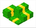 3D Pile of cash. Isometric dollar banknote icon. Stacked dollar bundle