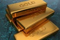 3d pile of gold bars stacked together
