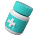 3d pill bottle medical icon pharmacy with cross render. White plastic supplement jar. Protein vitamin capsule packaging Royalty Free Stock Photo