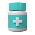 3d pill bottle medical icon pharmacy with cross. White plastic supplement jar. Protein vitamin capsule packaging, large Royalty Free Stock Photo