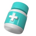 3d pill bottle medical icon pharmacy render. White plastic supplement jar. Protein vitamin capsule packaging, large Royalty Free Stock Photo