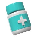 3d pill bottle medical icon pharmacy. White plastic supplement jar. Protein vitamin capsule packaging, large powder Royalty Free Stock Photo