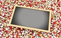3d Pills, capsules and empty blackboard