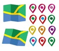 3D Pin Icon Set with Maps Royalty Free Stock Photo