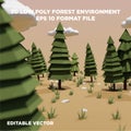 3d pine tree forest environment. Low poly design vector illustration