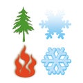 The 3D pine tree, snow, and fire icon are created in one bounding box and artwork.