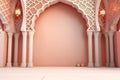 3d pink arabic empty frame, ornate shape, fancy blank banner, elegant greeting card template, luxury arabesque design, isolated