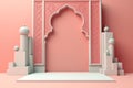 3d pink arabic empty frame, ornate shape, fancy blank banner, elegant greeting card template, luxury arabesque design, isolated
