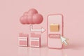 3D Pink Cloud and Phone Icon Illustrating Cloud Upload and Data Transfer Royalty Free Stock Photo