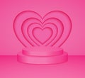 3d Pink cylinder podium minimal studio heart wall background. Abstract 3d geometric