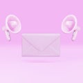3D pink email icon with megaphone, unread mail logo. Vector illustration Royalty Free Stock Photo