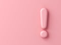 3d pink exclamation mark icon isolated on pink pastel color wall background Royalty Free Stock Photo