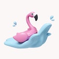 3D Pink Flamingo float and ball summer vacation and holidays concept. icon isolated on white background. 3d rendering Royalty Free Stock Photo