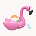 3d Pink Flamingo float and ball. summer vacation and holidays concept. icon isolated on white background. 3d rendering Royalty Free Stock Photo