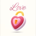 3d pink heart in lock style icon, isolated on white background. Modern love, valentine and couple symbol. 3d vector Royalty Free Stock Photo