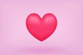 3d pink heart render minimal icon. Vector illustration isolated on pastel pink background