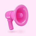 3d pink megaphone realistic icon